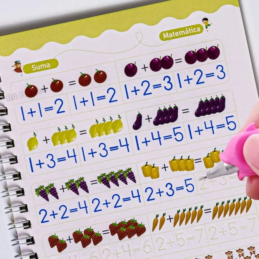 Reusable Learning Math English 3D Calligraphy Book Magic Copybook Numbers 0-100 for Kids Letter Practice Tracking Workbook