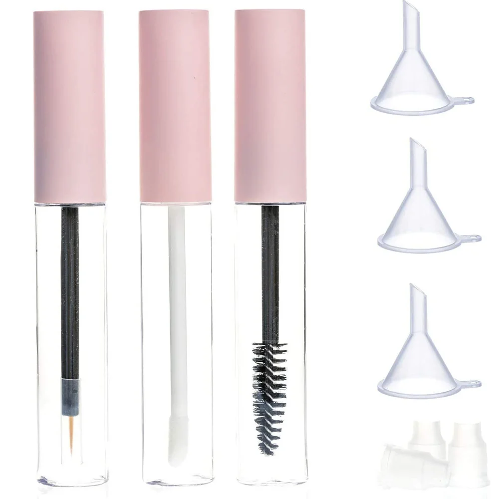 3pcs 1.5ml/5ml/10ml Protable Empty Pink Mascara Tube Eyeliner and Lip Gloss Tube DIY Refillable Sample Bottle Cosmetic Container