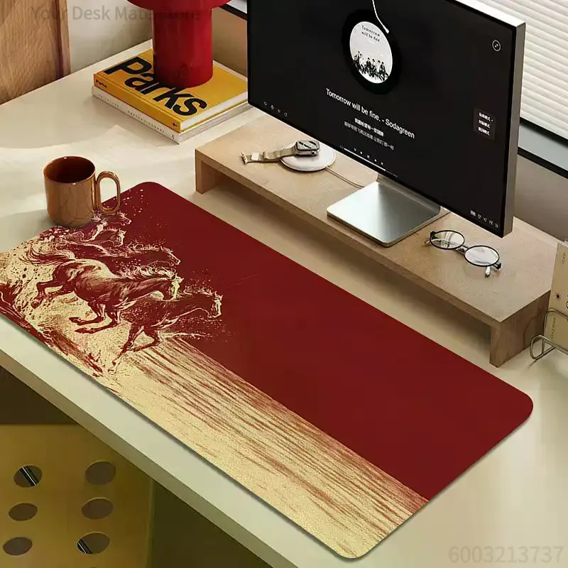 Vintage Red Running Horse Desk Mat, Non-Slip Large Mouse Pad, Waterproof Decor Gaming Office Keyboard Pad