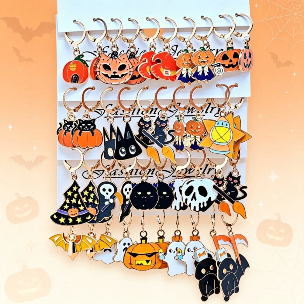 40PCS/20Pairs Halloween Enamel Dangle Earrings Pumpkin Witch Hat Ghost Black Cat Mummy Lantern Women Cosplay Party Fashion Gift