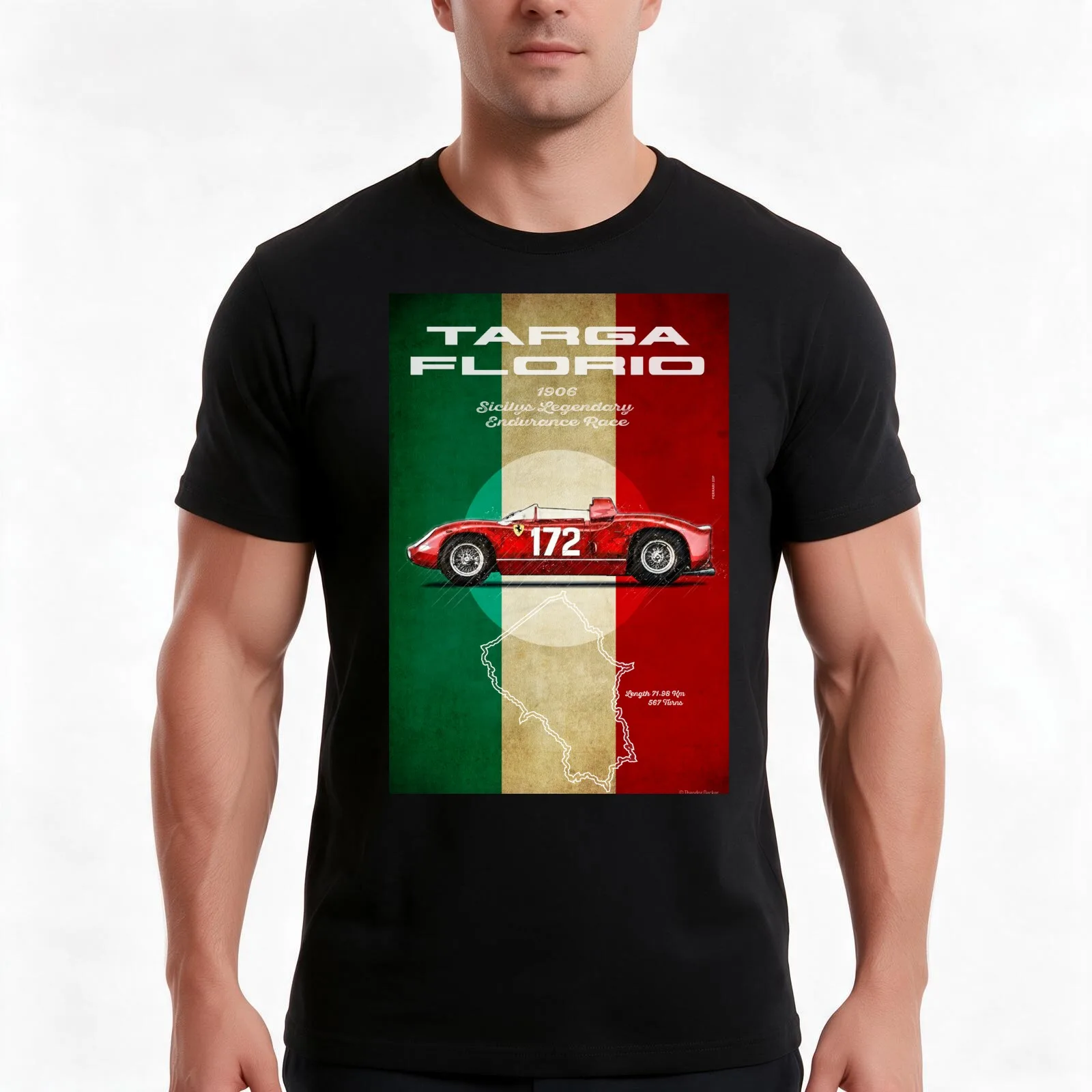 Targa Florio Vintage T-Shirt, Summer Casual Cotton Tee, Oversized Streetwear Tops, Vintage Graphic Print, Loose Fit Short Sleeve
