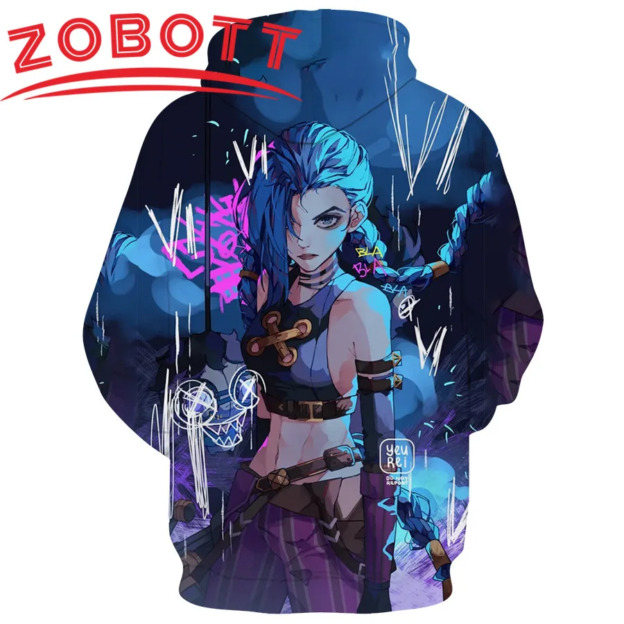 Game LOL Cosplay Jinx Arcane Zipper Hoodie Men And Women Anime Casual Sportswear Sweatshirt Jacket 3D Printing New