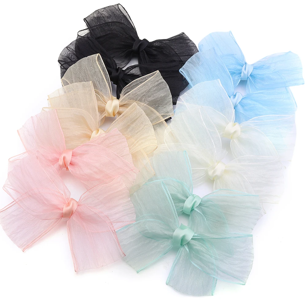 

5pcs/lot Lovely Bow Solid Color Gauze Bows Clip for Kids Sweet Soft Hair Clips Pink Princess Girls Hair Accessories