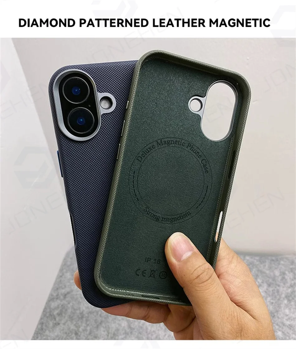 Luxury Diamonds Texture Leather Magnetic Case For iPhone 16 Plus 15 14 13 17 Pro Max Shockproof Retro Cover For Magsafe Charge