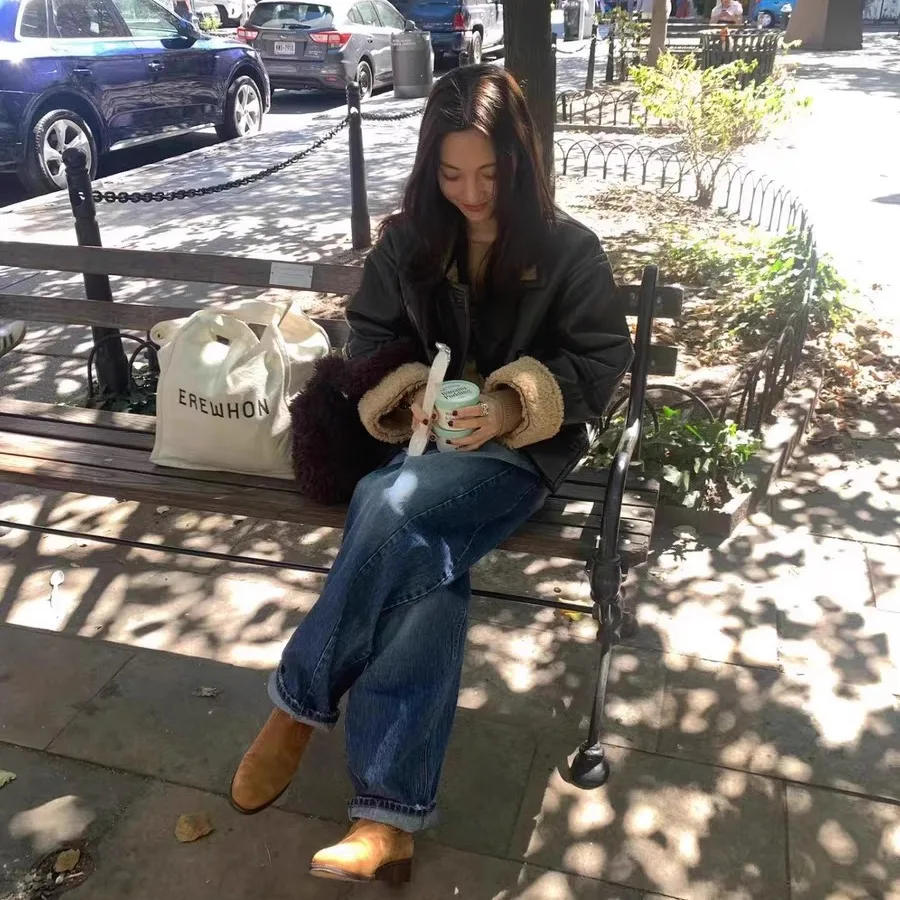 سترة قصيرة أنيقة من فرو الخروف بطراز عتيق مع أزرار مزدوجة، ملابس خارجية متعددة الاستخدامات للسيدات، معطف سميك بأكمام طويلة بل...