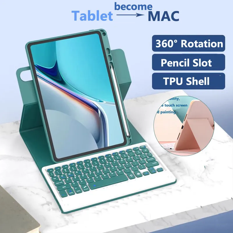

Чехол с клавиатурой для Huawei Matepad 11,5 дюймов S 2024 Air 11,5 PaperMatte Pro 11 M6 10,8 T10S SE вращающийся на 10,4 градусов чехол с держателем для ручки