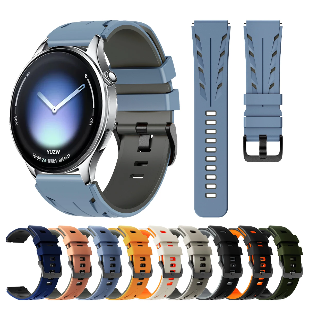 Pulseira de borracha esportiva de 22mm para Xiaomi Watch 5, Mi Watch 2 Pro/Color 2/S4 S3 S2 S1 Pro, compatível com Garmin D2 Air X15 Smartwatch.