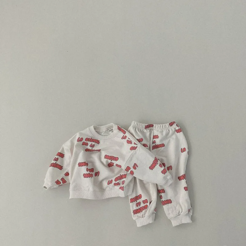 2024 Spring New Children Long Sleeve Sports Set Baby Boys Girls Letter Print Sweatshirt + Pants 2pcs Suit Kids Casual Outfits image 4