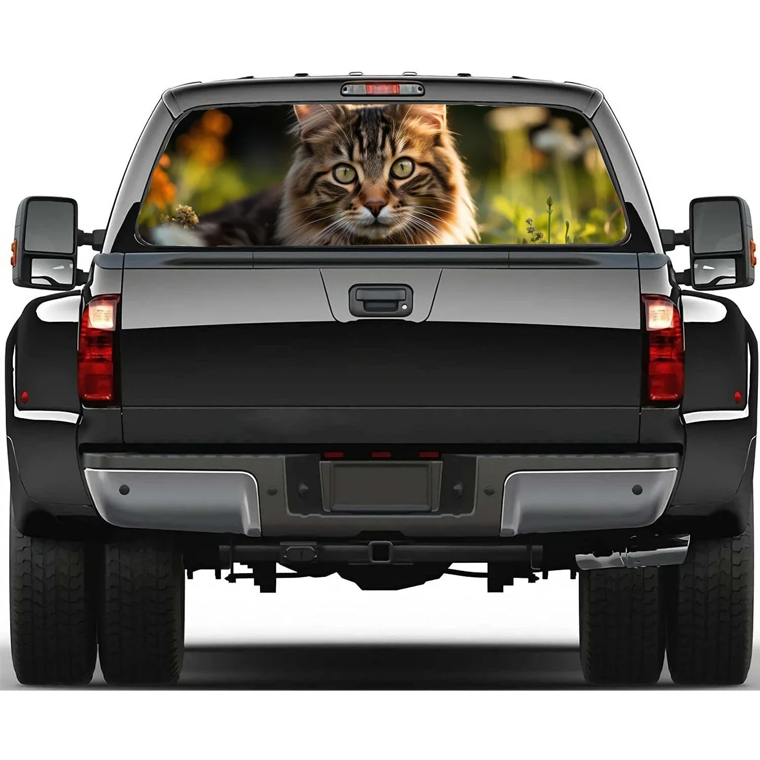 

Наклейка на заднее окно автомобиля Maine Coon Cat подходит для пикапа, грузовика, автомобиля, универсальная прозрачная перфорированная виниловая наклейка на заднее окно