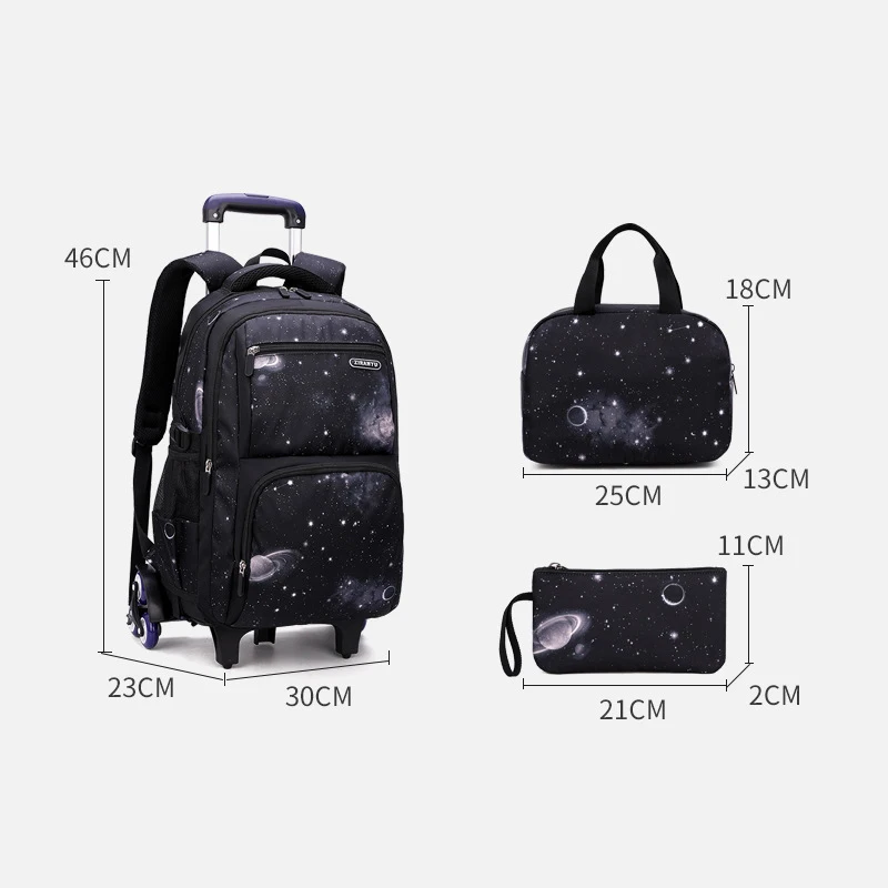 Imagem -06 - Bolsa de Escola com Rodas Mochila de Rolamento Escolar Bolsa de Rodas Estudantes Crianças Trolley Bolsas para Meninos Bagagem de Viagem com Lancheira