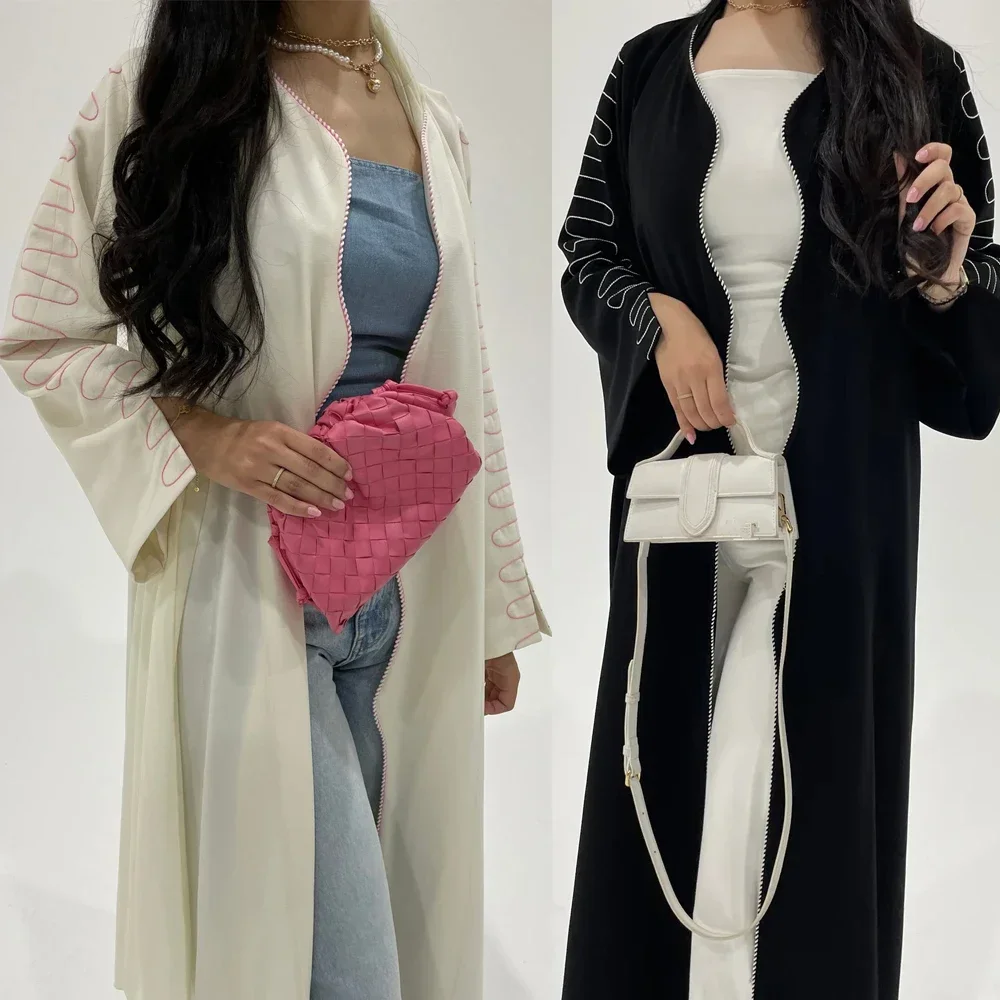 Nieuwe Dubai geborduurde open abaya dames kimono cardigan moslimjurk Eid Ramadan islam kleding kebaya caftan Marokkaanse vrouwenjurk