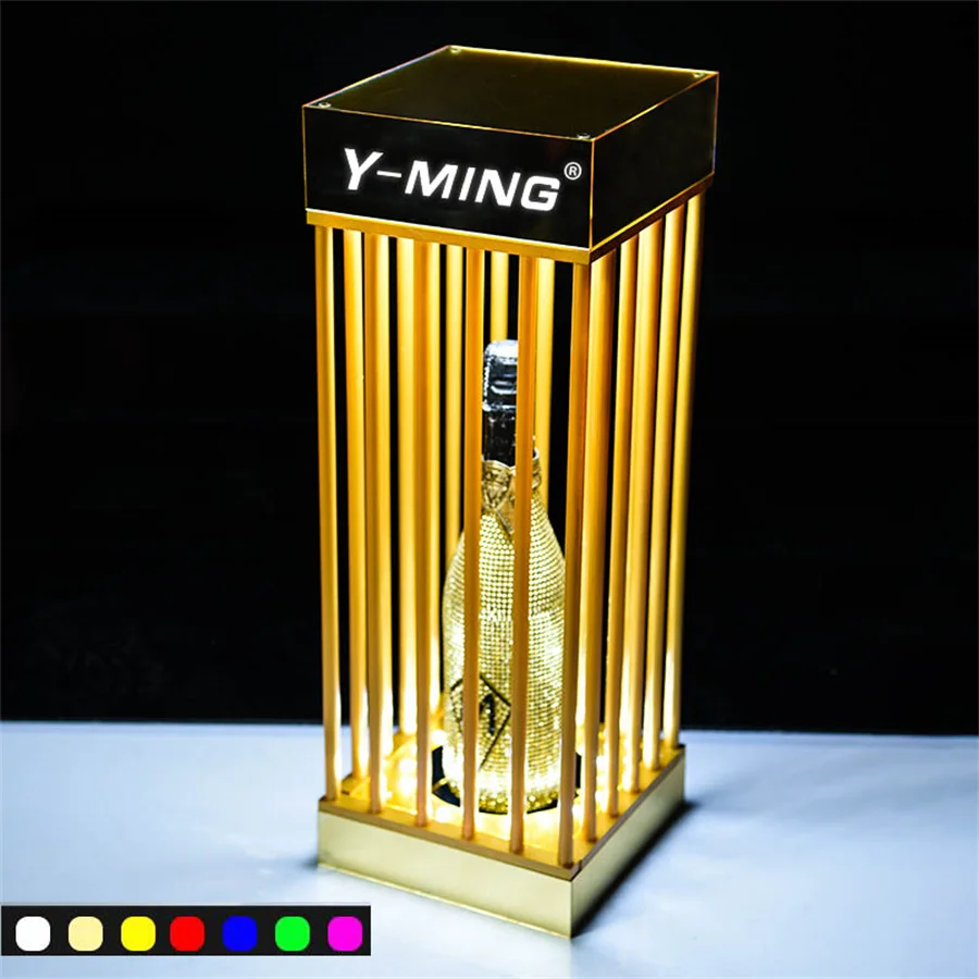 LED Golden Bird Cage Champagne Bottle Presenter VIP Metal Acrylic LED Champagne Bottle Glorifier for Night Club Bar