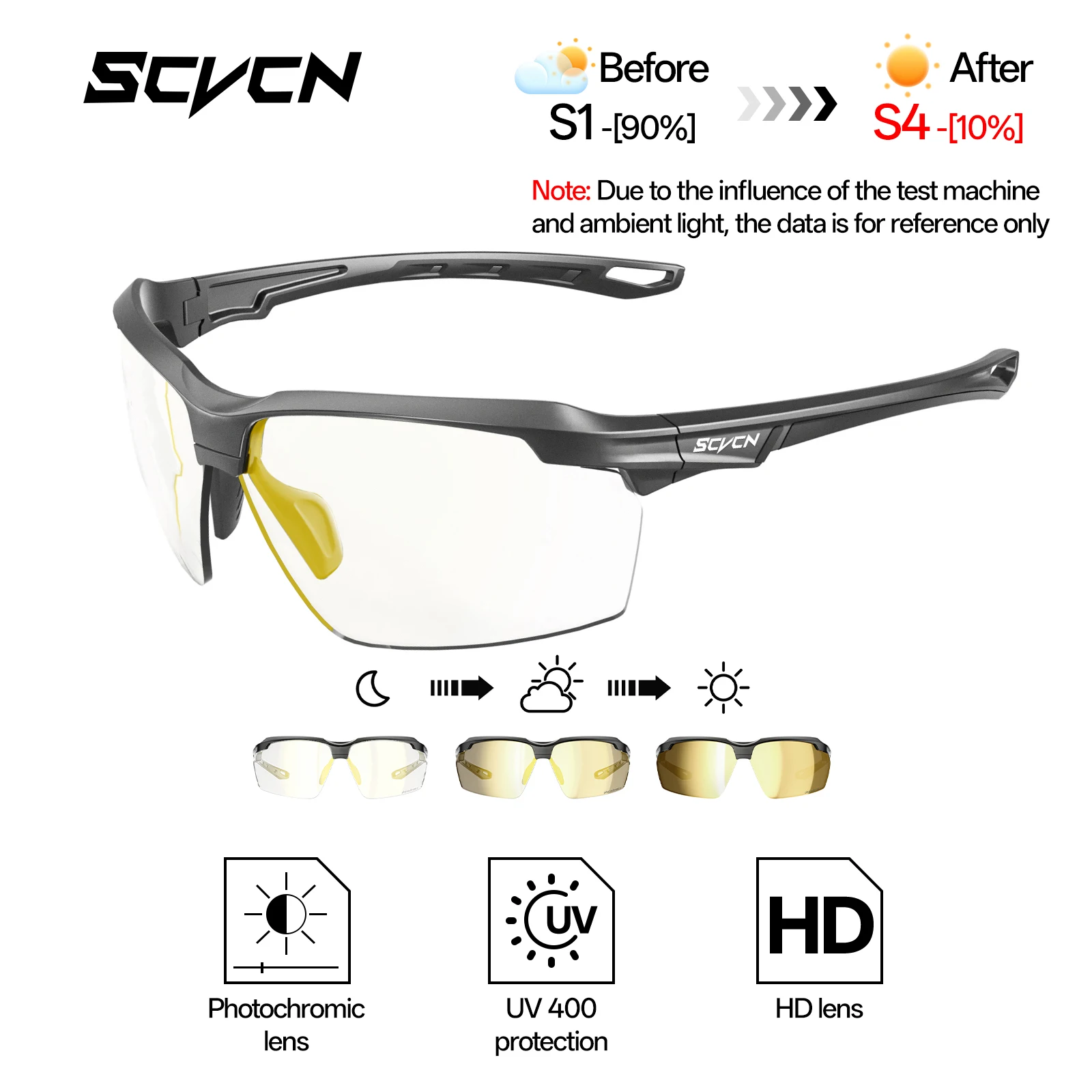 SCVCN UV400 Photochromic Hiking Sunglasses Stylish Outdoor Casual Sports Running Sunglasses Cycling Drive MTB Road Bike Glasses