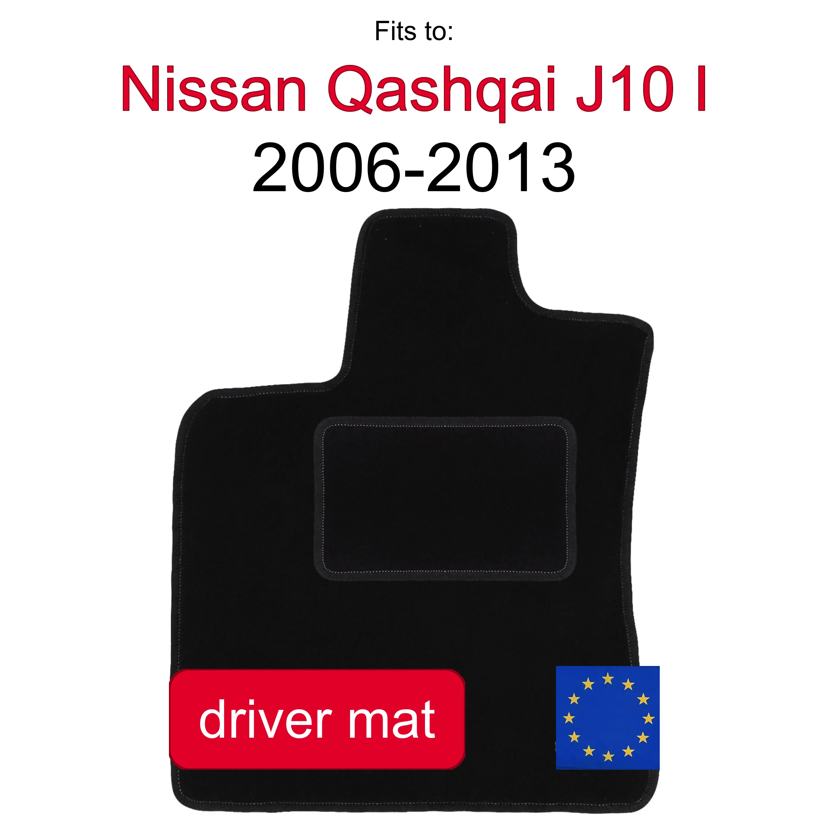Velour tapijt voor de bestuurdersstoel voor Nissan Qashqai J10 I crossover (2006-2013) - Zwart (1 stuk)