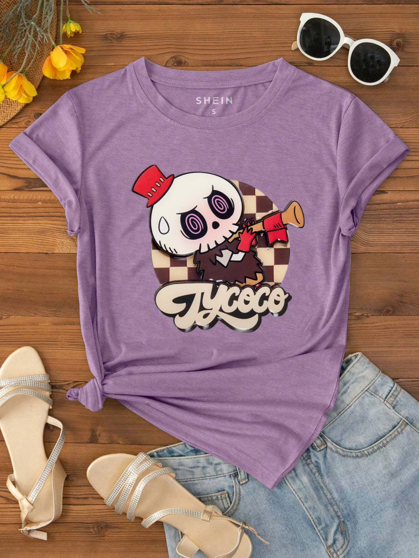

“Bulala Tycoco Badge: Skull - character, trumpet - playing, checkered - background design for Bulala T - shirts.”