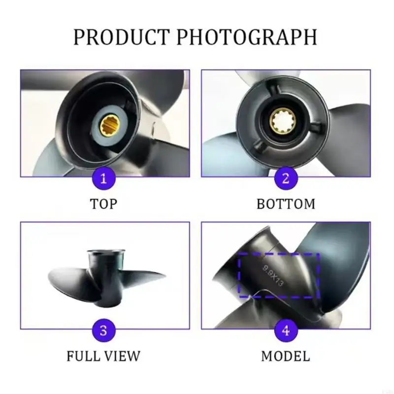 D5BE Splined Hub Propeller Replacement 9.9 x 13 3 Blade Aluminum Boat Prop for Marine Maintenance and Engine Repair