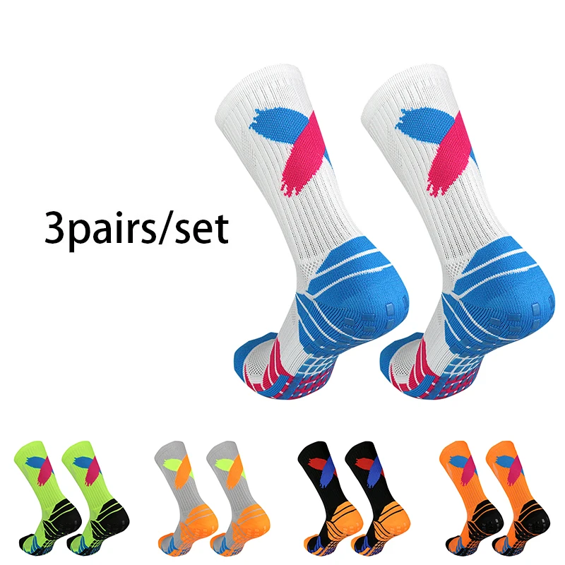 3 pairs New heel X non-slip soccer socks Men wome non-slip football basketball sports grip socks 38-45 calcetines hombre futbol