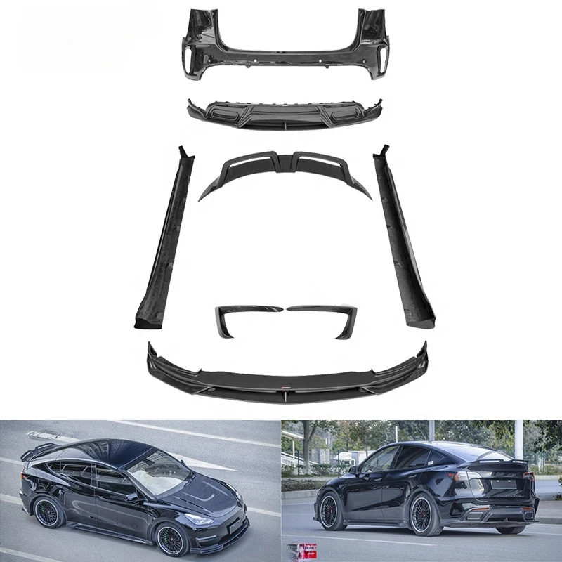 High Quality Carbon Fiber Front Rear Lip Side Skirt Rear Spoiler Mod Parts Fit Model Y SUV