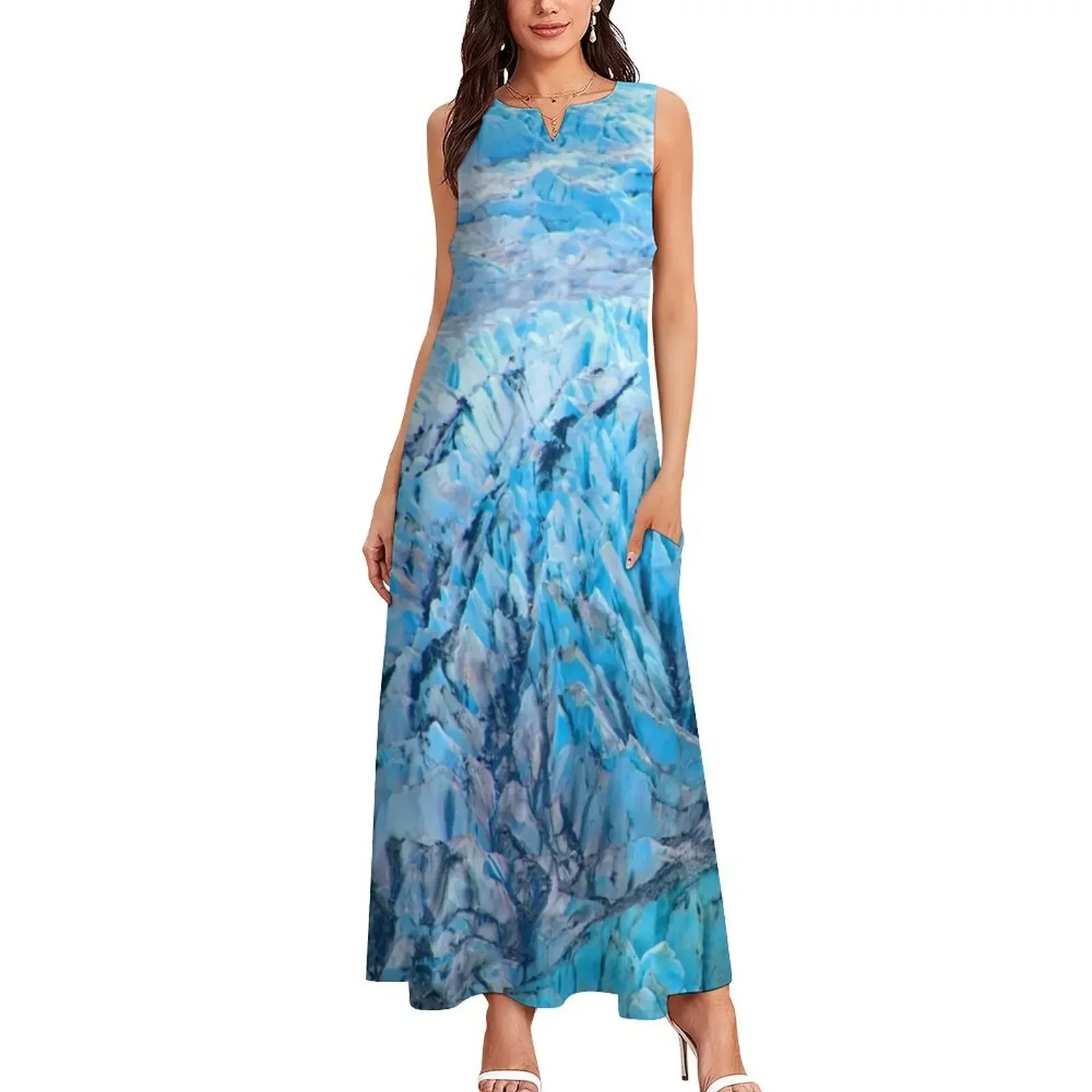 ชุดเดรสยาวสีน้ำเงิน Glacier Ice, Alaska  ชุดราตรีหรูหรา ชุดออกงานพรอม เสื้อผ้าผู้หญิง แฟชั่นมาแรงปี 2025