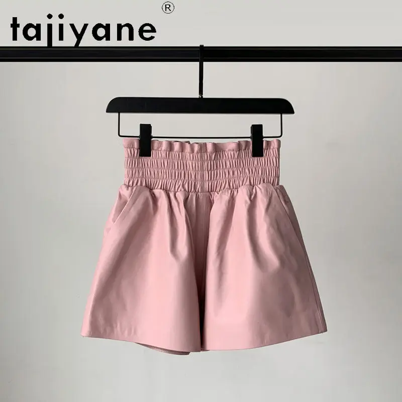 TAJIYANE Real Leather Shorts Sheepskin Short Femme Elastic Waist Women's Shorts Colorful Casual Shorts for Woman Korean Шорты