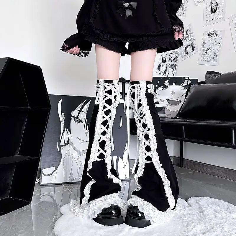 

Subculture Y2k черные кружевные носки длинные носки для похудения Harajuku винтажные бандажные гетры популярные шикарные для девочек