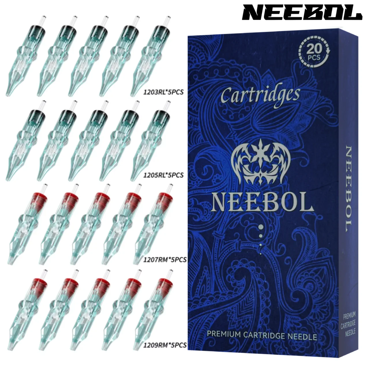 20PCS/set Tattoo Needles, Tattoo Cartridge stainless steel Needles, RL/RM Disposable Tattoo Needle Cartridge Round Liner,