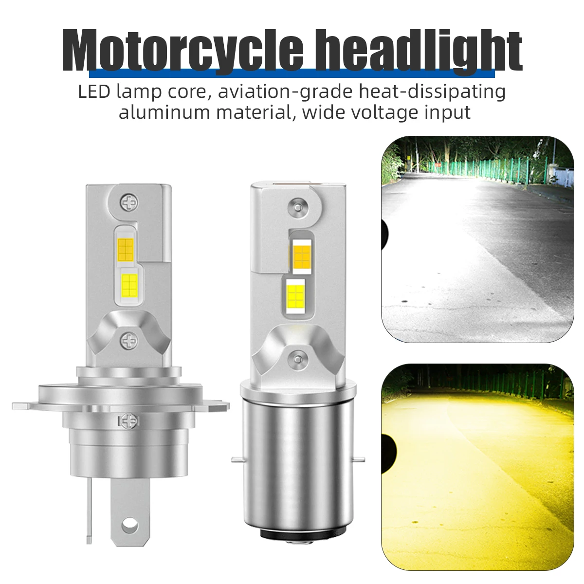 1pcs H4/P15D/BA20D H6 Motorcycle LED Front Headlight Bulbs White Yellow High/Low Beam 24SMD 3570 Chip High Bright Plug and Play