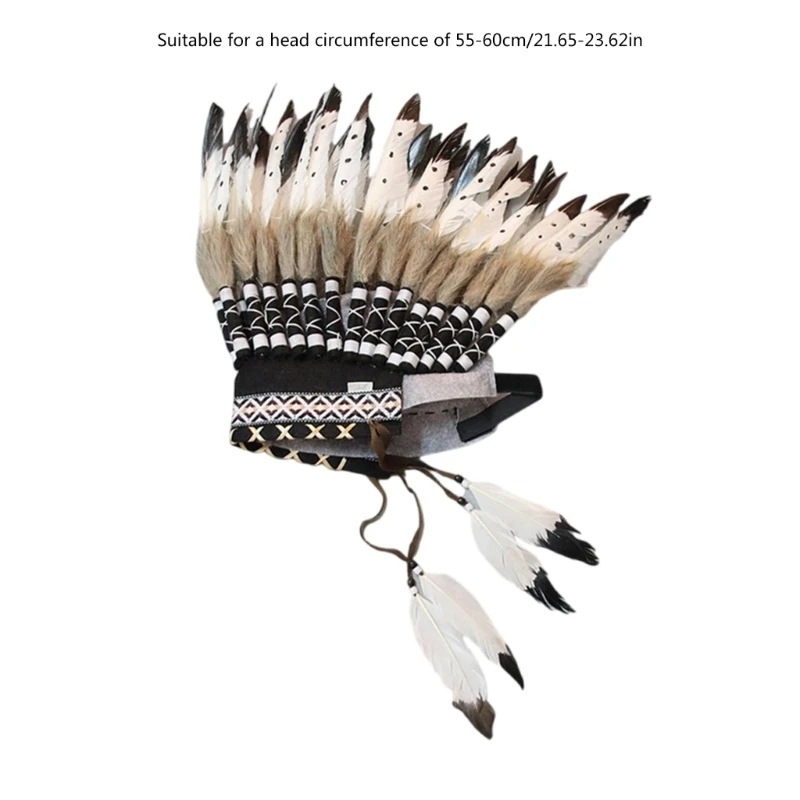 Feather Headdress Delicate Ethnic American Indian Headwear African Tribe Chief Stage Halloween Party Hairband
