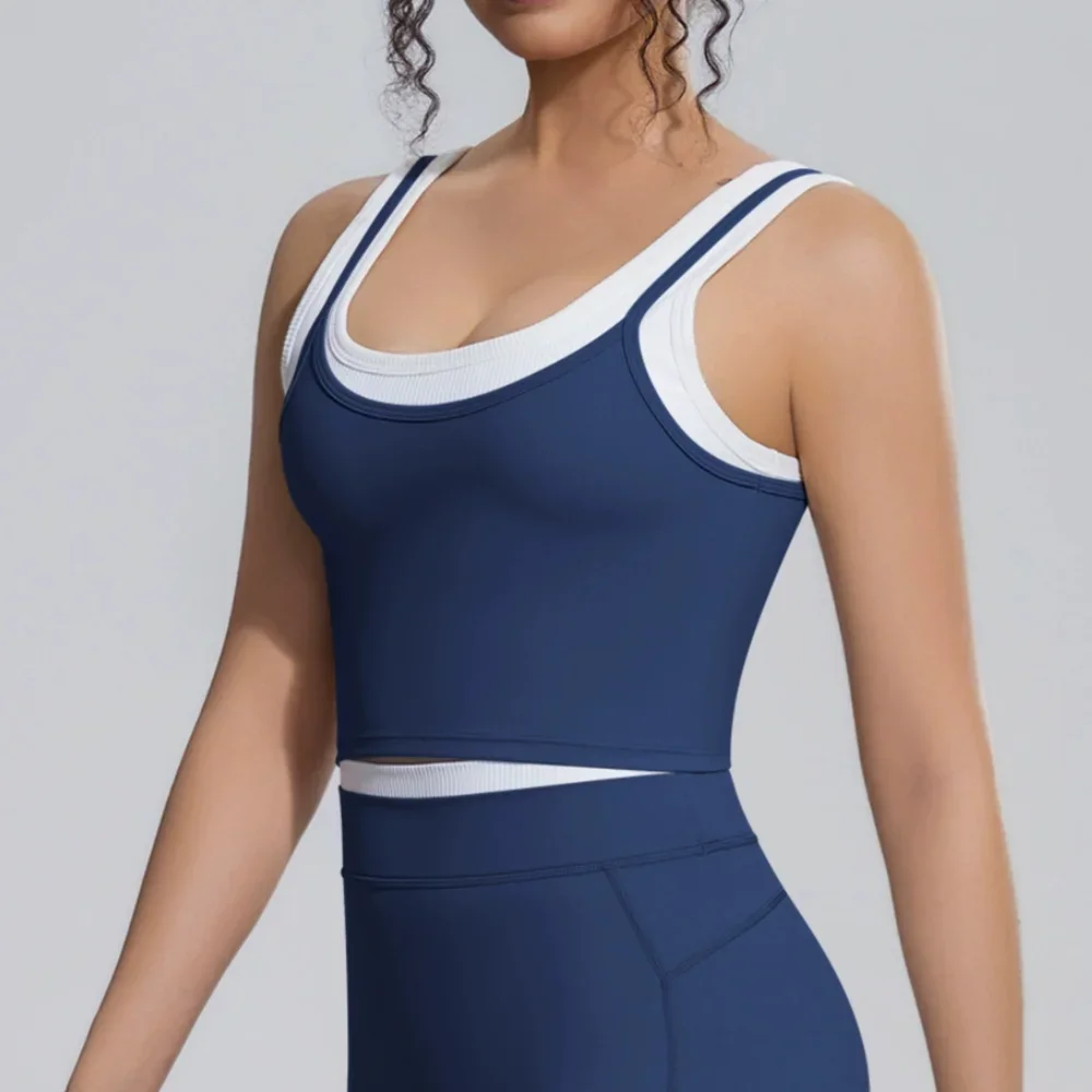 Yoga Bra Women Fake Two Piece Sports Underwear Breathable Shock Proof Gym Workout Fitness Push up Top Gym Sportswear Yoga Vest