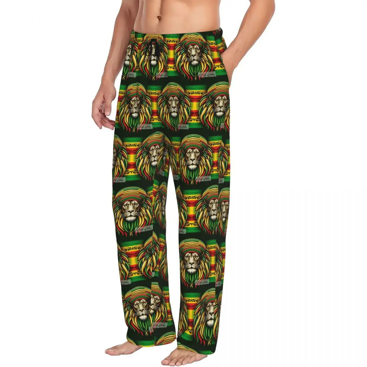 Custom Rastafarian Amaiquina Reggae Rasta Lion Street Skullies Pajama Pants Men Sleepwear Sleep Lounge Bottoms with Pockets