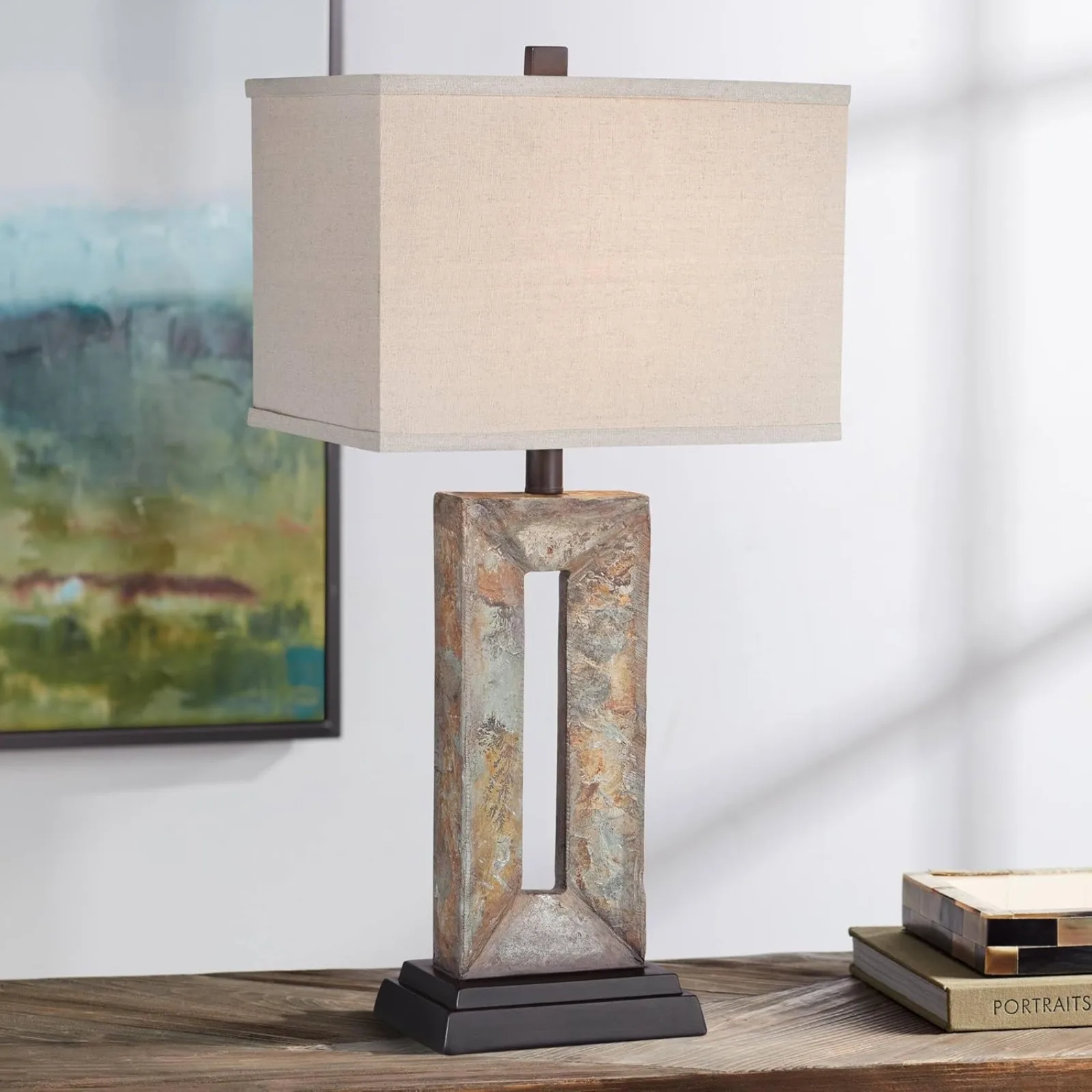 

US Tahoe Small Rustic Traditional Style Table Lamp 26" High Natural Stale