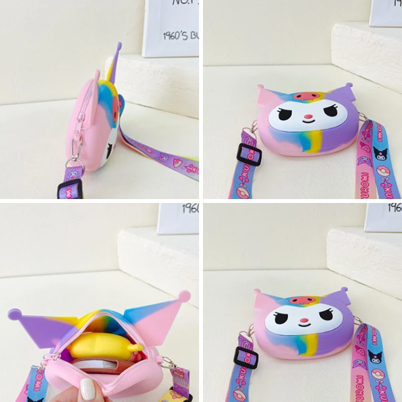 Kreskówka Anime Kuromi portmonetka kreatywna miękka silikonowa torba dla dzieci Crossbody Kawaii zamek błyskawiczny portfel na klucze prezent