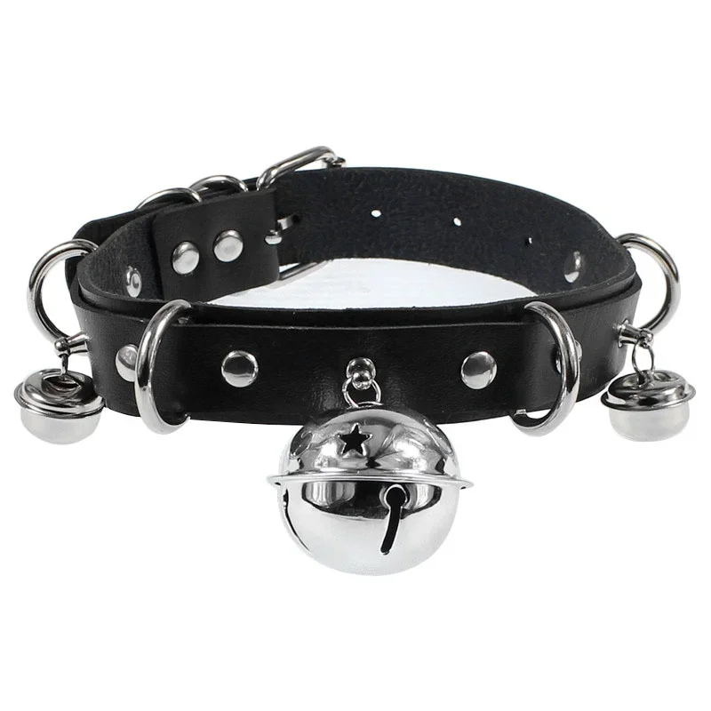 Sexy Punk Gothic PU Leather Choker Metal Link Chain Bell Necklace Women Black Choker Collar Cosplay Jewelry Harajuku Accessories