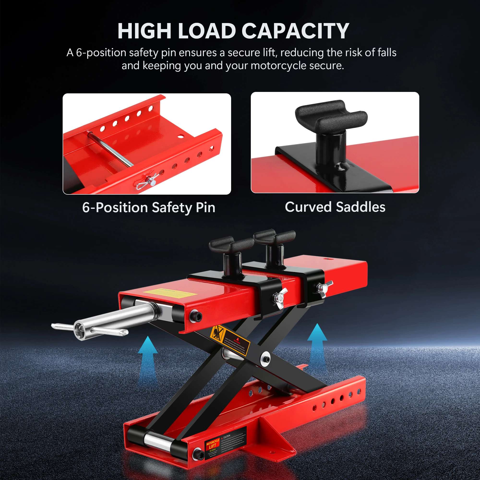 Motorcycle Center Scissor Lift Jack Hoist Stand Bikes ATVs Scooter Crank Stand with Saddle and Safety Pins 1100 LB