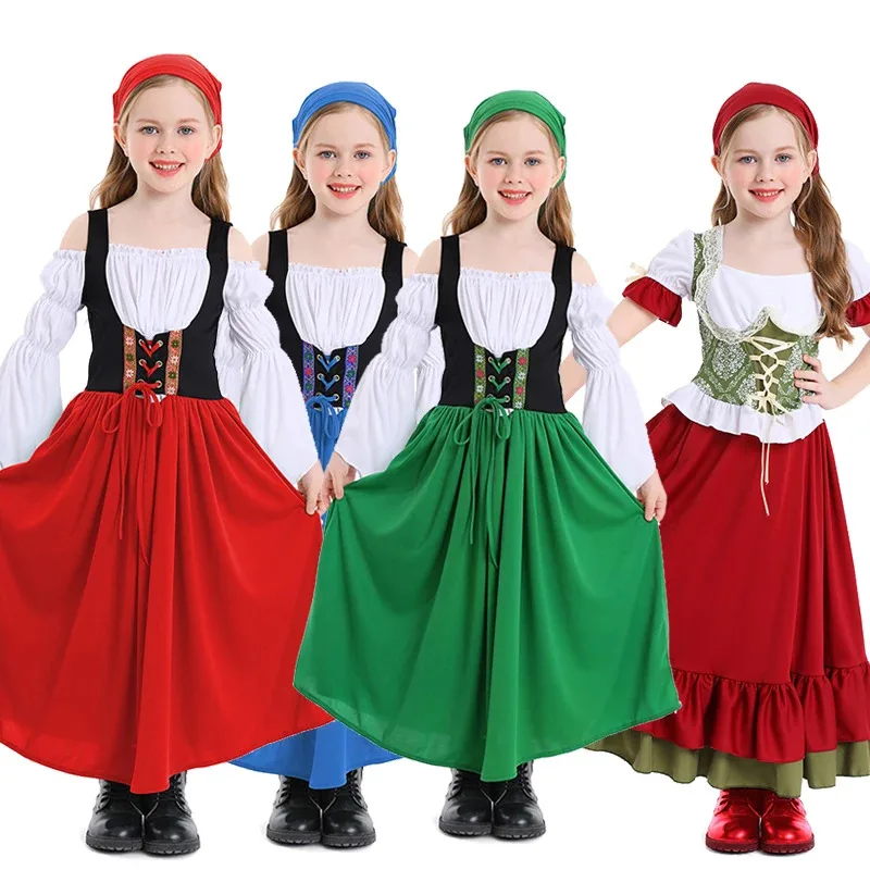

Kids Halloween Maiden Costume Children Long German Oktoberfest Beer Girl Dress Medieval Outfits