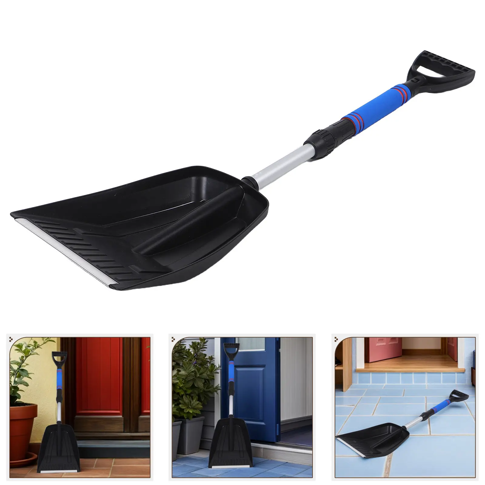 Collapsible Snow Shovel 2-in-1 Telescopic Design for Easy Storage Blue Eva Grip Handle Winter Removal Tool for Suv