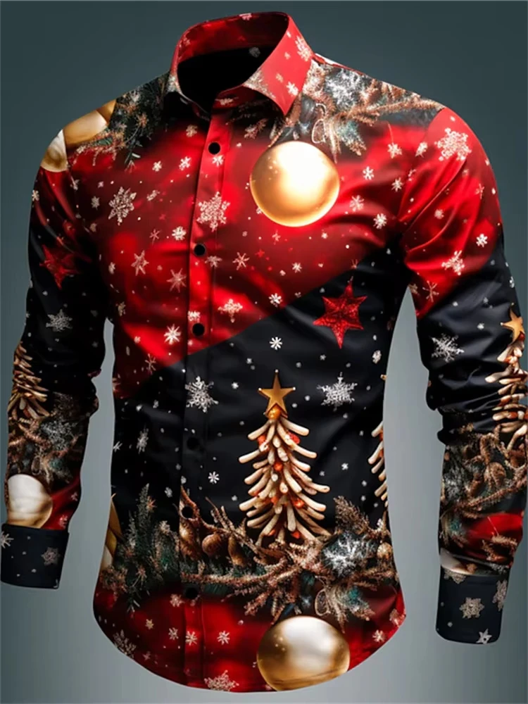 2025 Men's 3D Christmas Print Harajuku Shirt Long Sleeve Street Style Fall Winter Casual Top Fashion Graphic Design