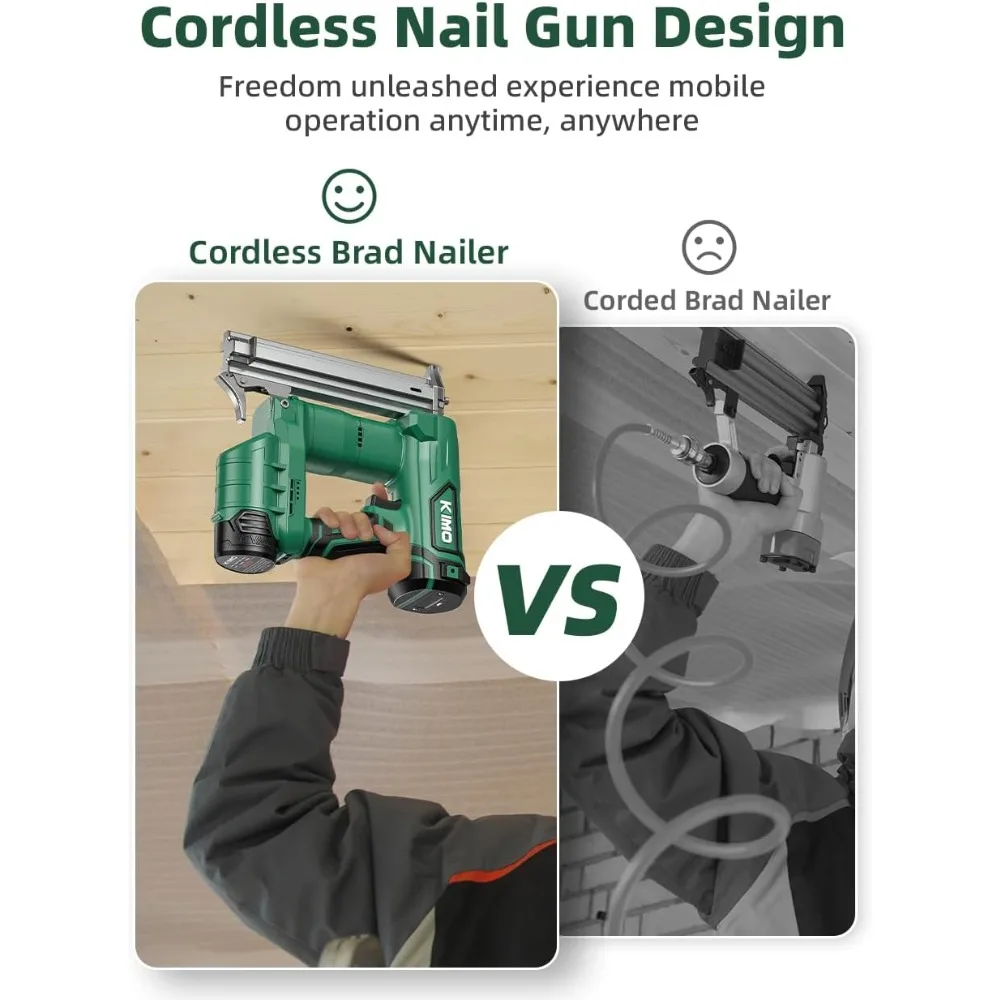Paku Tembak Tanpa Kabel 18 Gauge dengan Baterai Ganda 2.0Ah dan Pengisi Daya Cepat, Termasuk 5000 Paku, Trigger Tunggal dan Kontak, 180 Paku