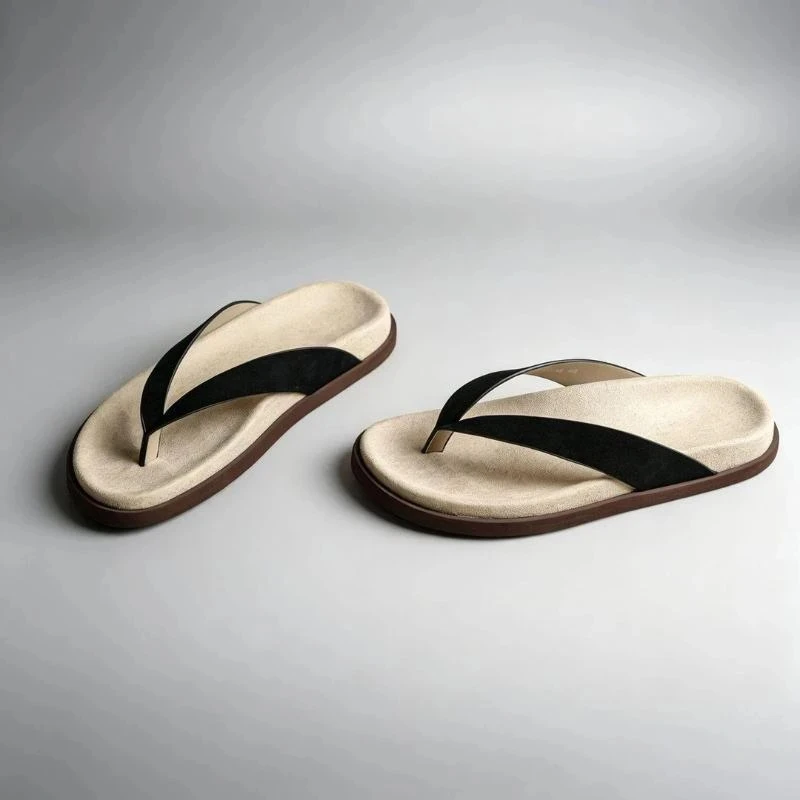 Casual Comfortable Unisex Summer Thong Slippers Breathable Outerwear Beach Sandals Versatile Slip-On Flat Heel Synthetic Leather