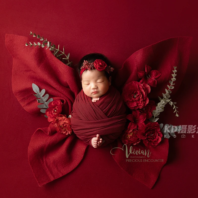 Newborn Photography Clothes Baby Butterfly Shape Stretch Wrap +Head Flower+Simulation Flower Newborn Studio Art Photography Prop