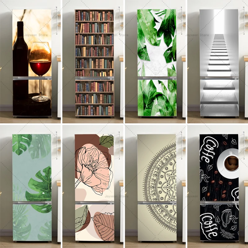 

3D Red Wine Refrigerator Door Sticker Home Wall Decoration Mural Old Refrigerator Renovation Decorative Decal