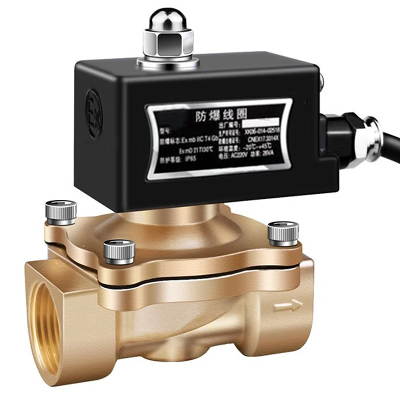 Valve Water   Oil Liquid Control Two Way Explosion Proof Solenoid Valve Normally Closed Electric Brass DC12V 24V AC110V 220V