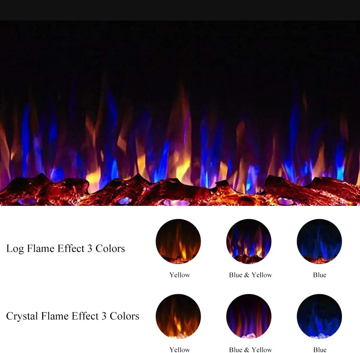 Luxstar lareira elétrica doméstica decorativa de 72 polegadas com lareira elétrica de calor com chamas multicoloridas e cristais