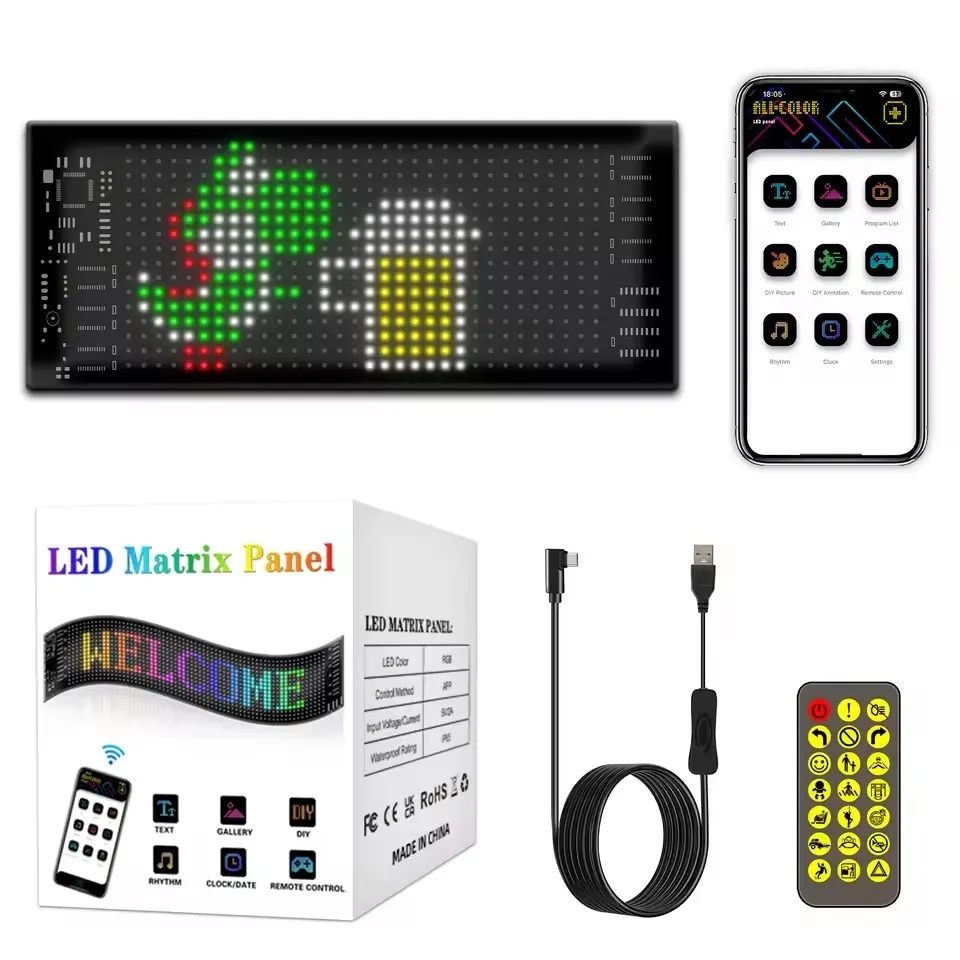 Lâmpada de logotipo de pixel de matriz led rgb para carros rolagem publicidade painel led luz de exibição flexível diy padrão de texto personalizado luz usb