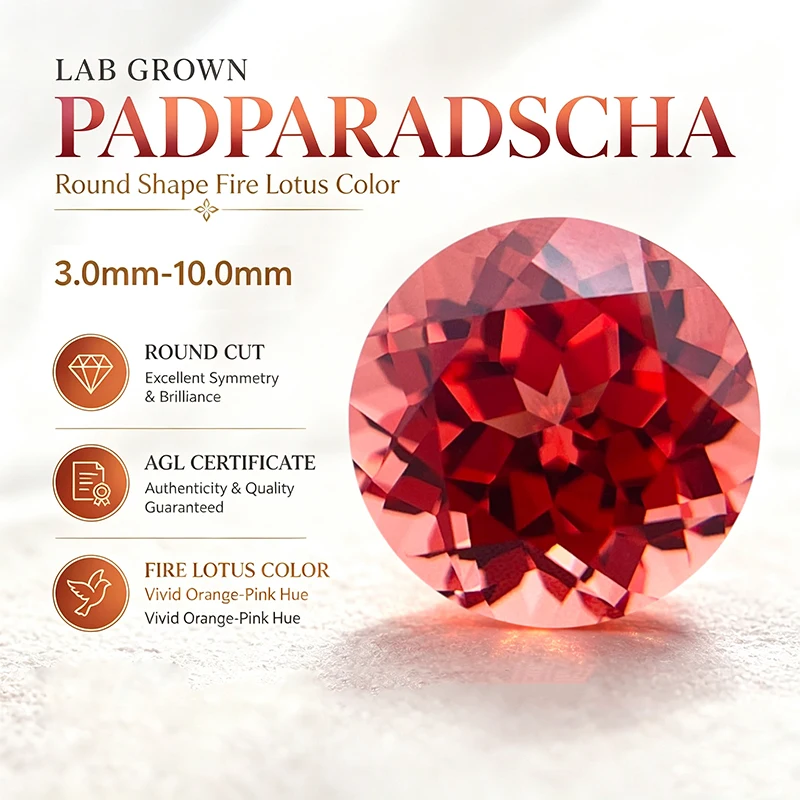 Im Labor gezüchtete Padparadscha-Perlen in runder Form, Farbe Feuerlotus, Charm-Perlen für DIY-Schmuckherstellung, Anhängermaterialien mit Zertifikat – Detail 1