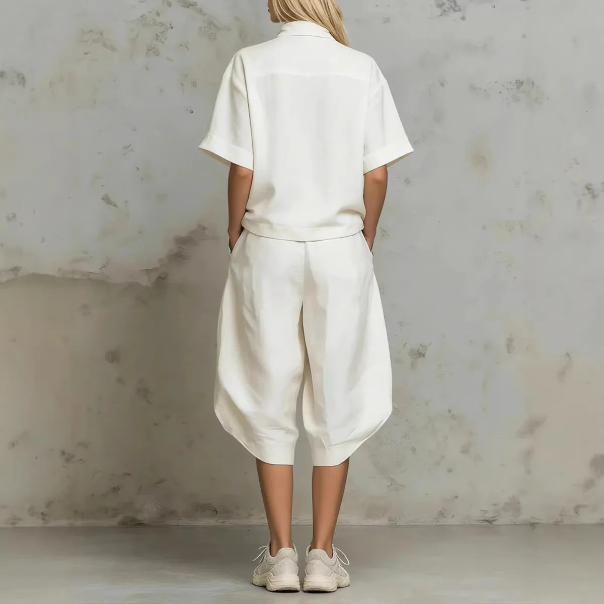 Women Fashion 2 Piece Set New Half Zip Short Sleeve Top + Casual Shorts Sprot Set Summer Loose High Street Daily Outfit Vacation view 4
