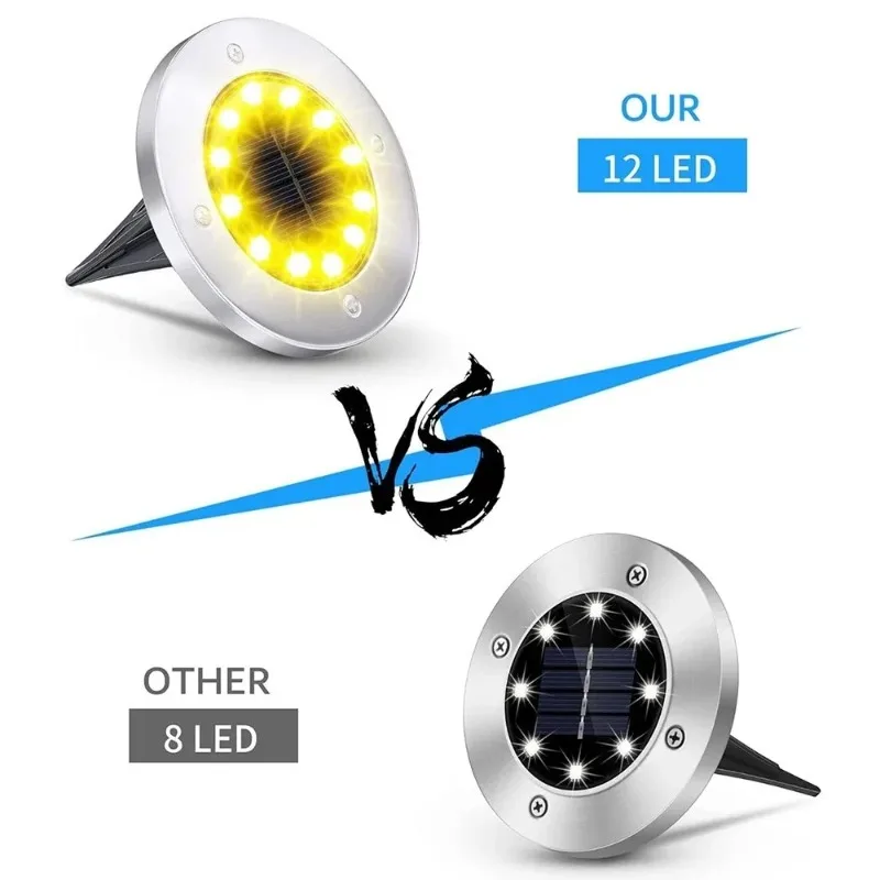 4개들이 태양광 야외 조명 12 LED 태양광 지면 따뜻한 조명 방수 평면 경로 조명 마당 산책로 정원 진입로용