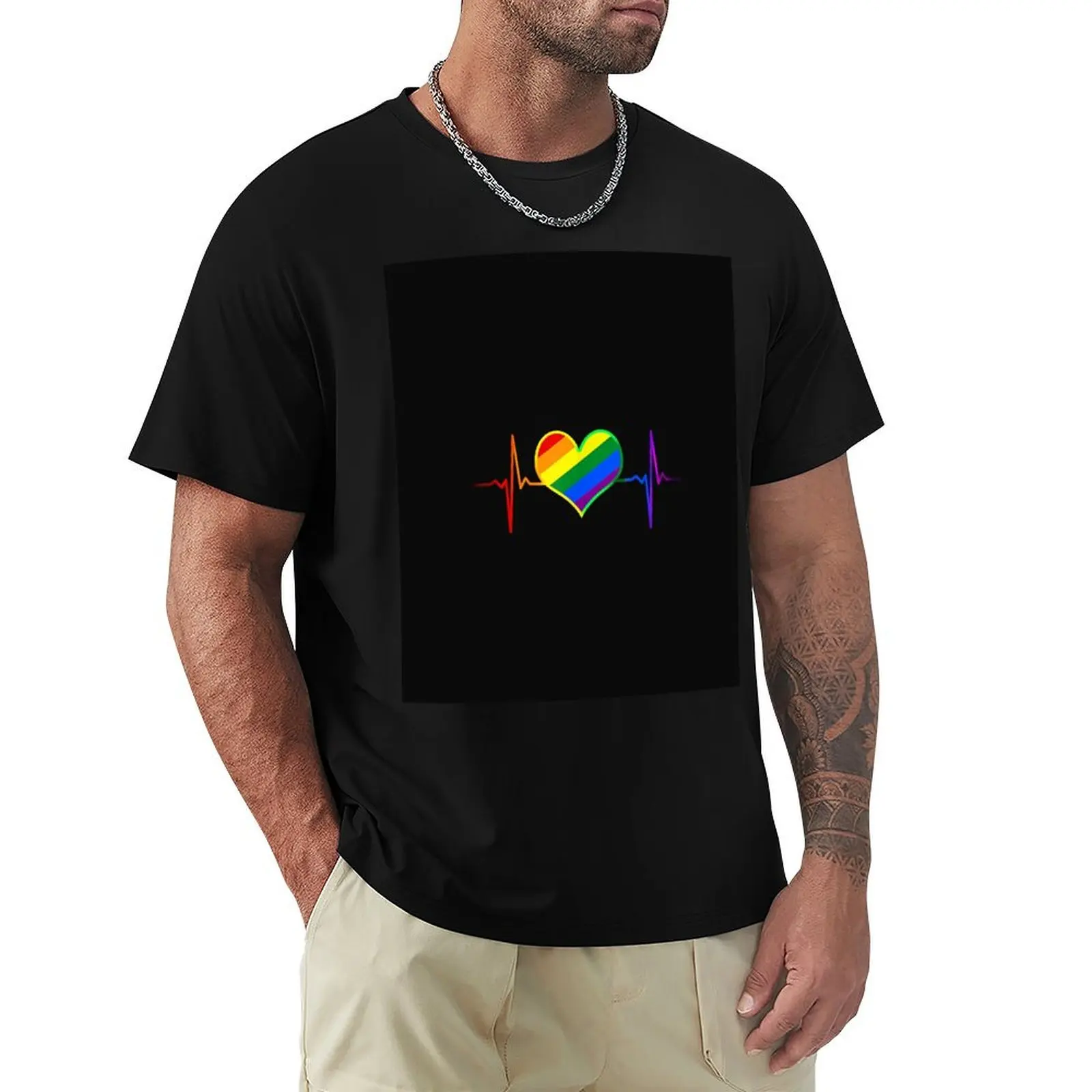 

Pride allyship Pride Heart Beat Pulse LGBTQ Community Pride Month Rainbow T-Shirt cotton graphic tees T-shirts for men cotton