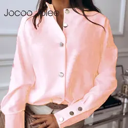 Jocoo Jolee Women Elegant White Blouse Shirt Women Long Sleeve Button Fashion Blouse Spring Solid Tops and Blouses Oversized