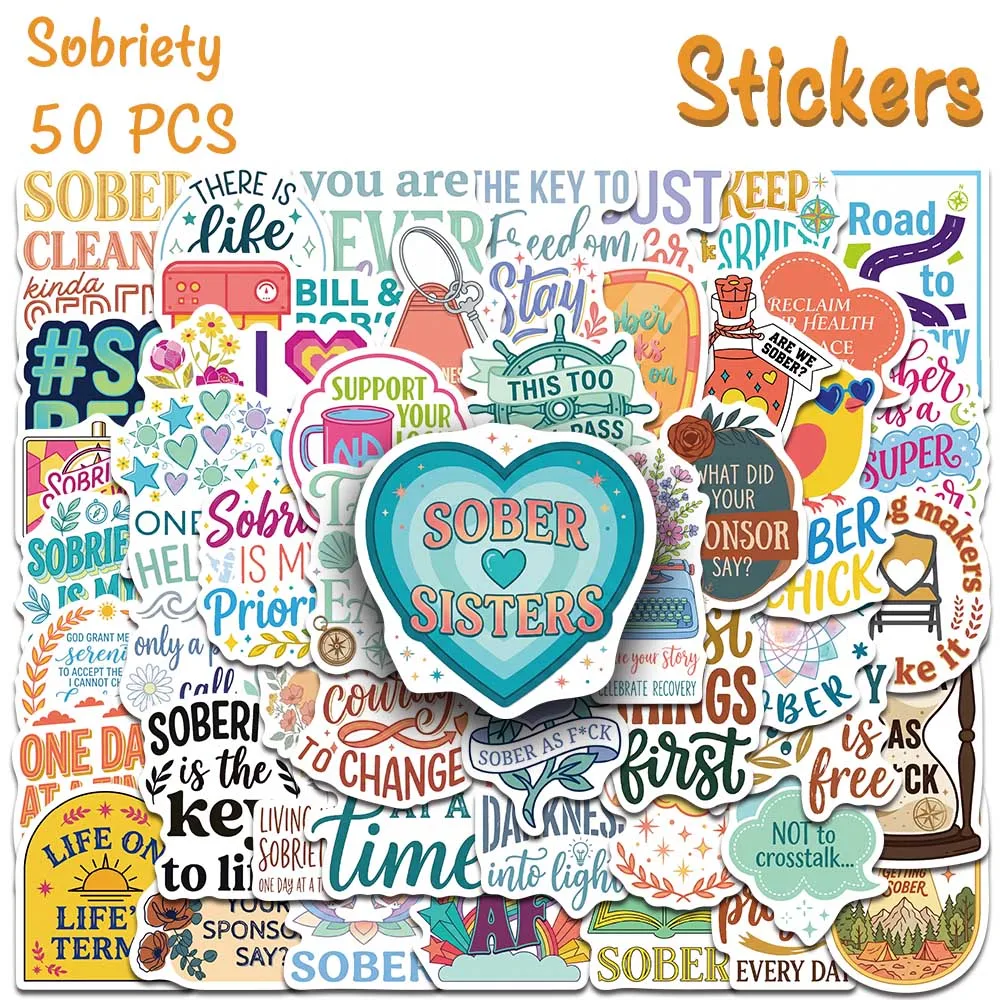 50pcs Sobriety Graffiti Stickers Inspirational Sober Life Quote Aesthetic Decal Stickers For Laptop Journal Notebook Guitar Gift